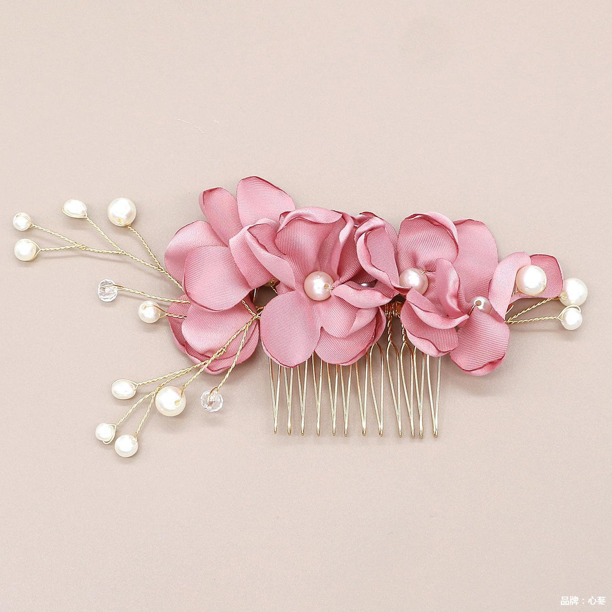 Bride Flower Fabric Pearl Hair Comb Accessories