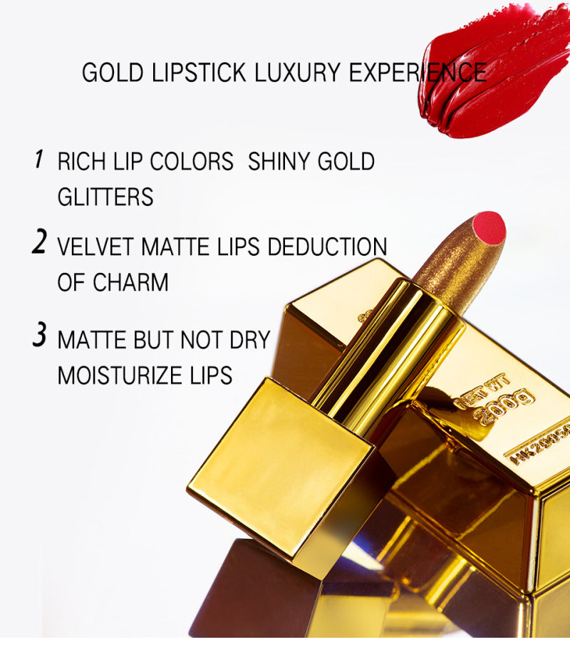 Fine Gold Velvet Matte Non-stick Cup Is Not Easy To Fade Fashionable Shiny Gold Powder Lipstick