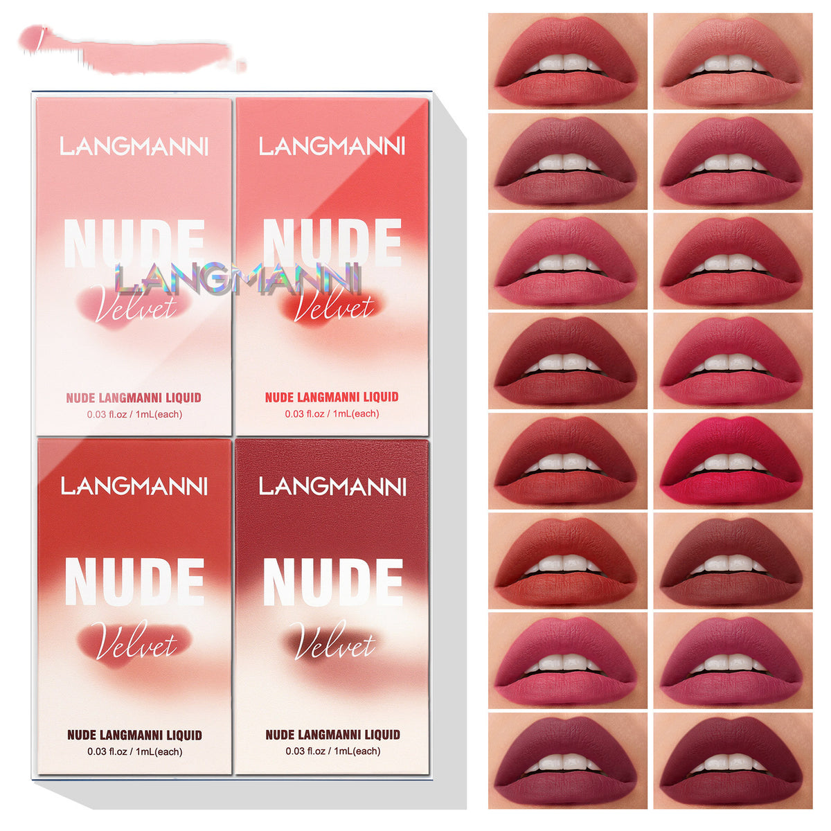 Langmanni 16 Lip Gloss Set Matte Matte Velvet Four-box