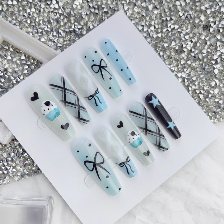 Press On Pretty Summer Sweet Cool Ins Style Ice Cream French Glossy Sealing Layer Nail Sticker