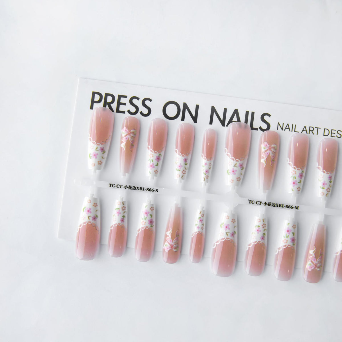 Press On Nails Small Floral Wear Prefabricated Nail Tip Long Ladder Velvet Seal Layer White