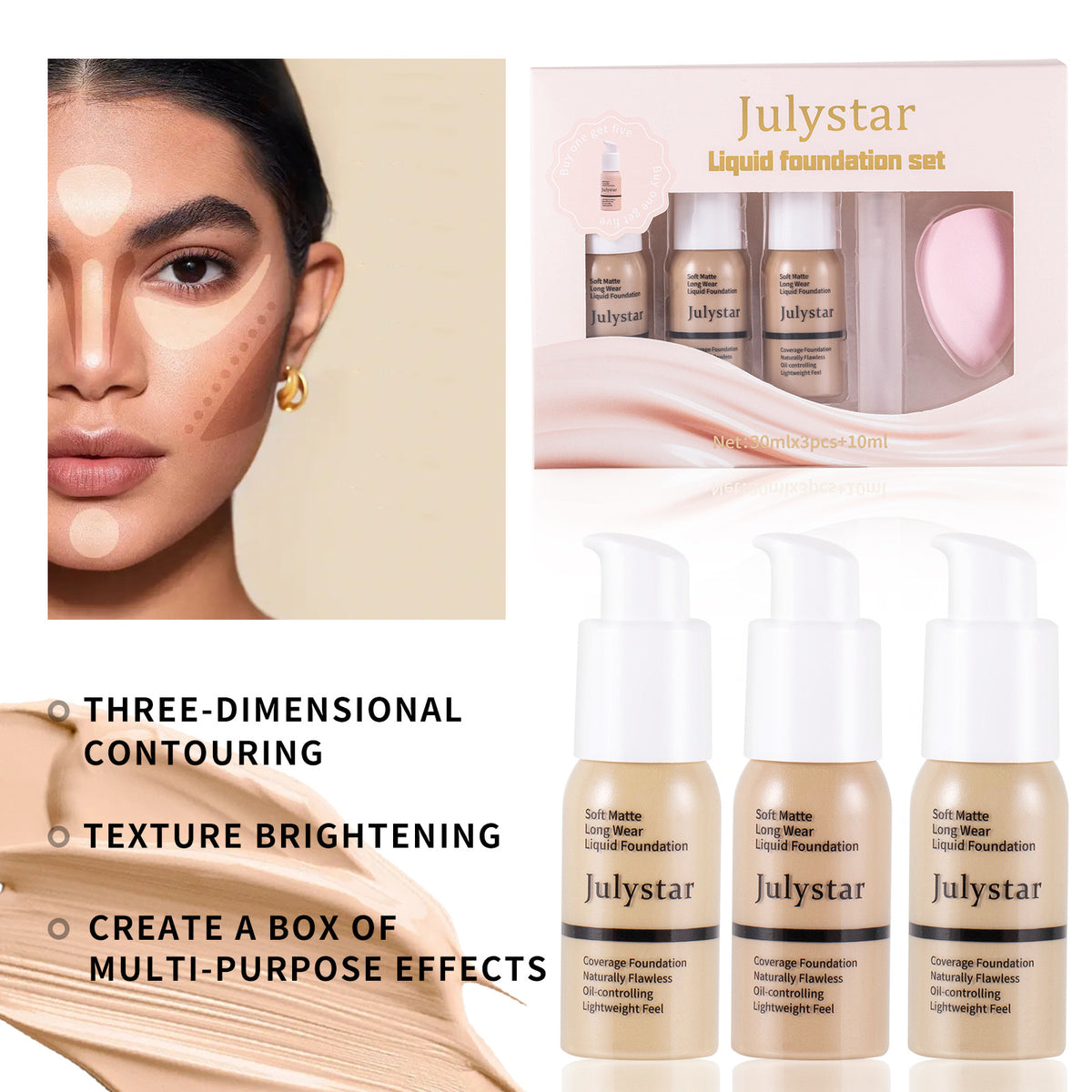 Julystar Concealer Long-lasting Finishing Liquid Foundation Suit