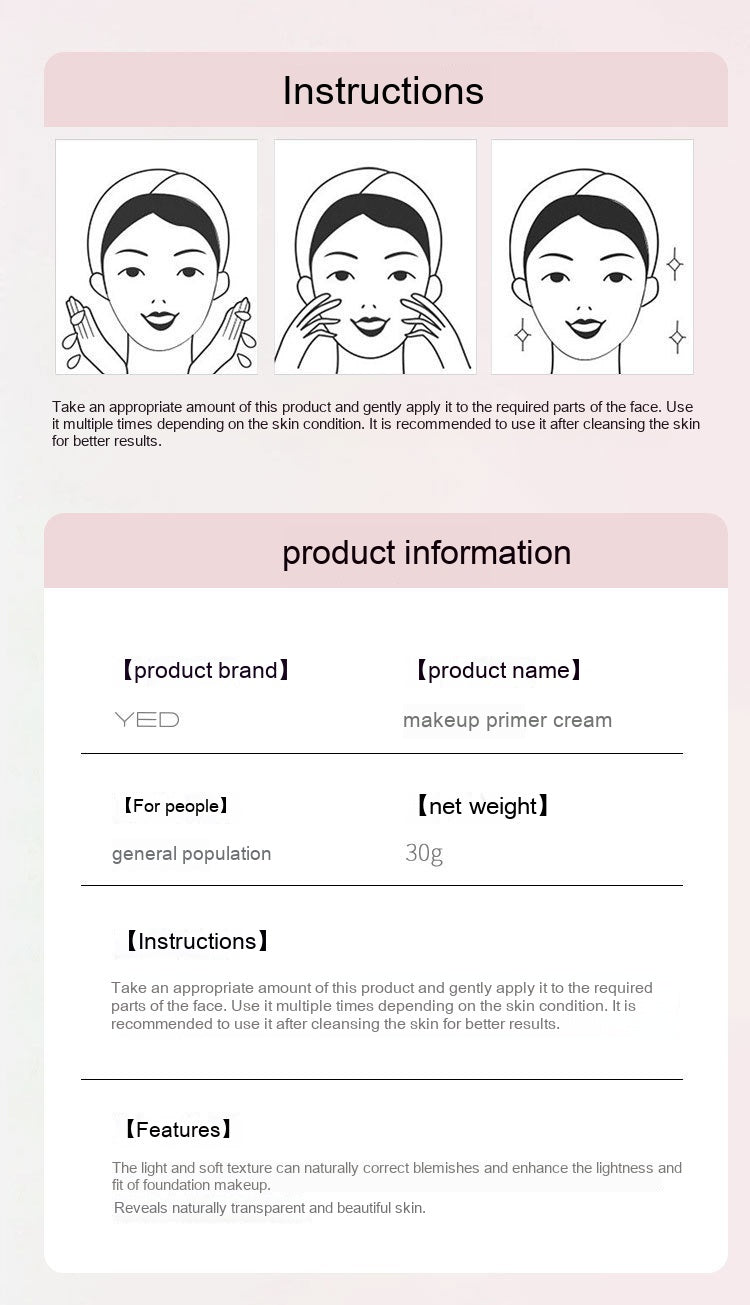 YED Not Easy To Makeup Delicate And Smooth Skin Feeling Milk Invisible Pores Not Stuck Powder Liquid Foundation