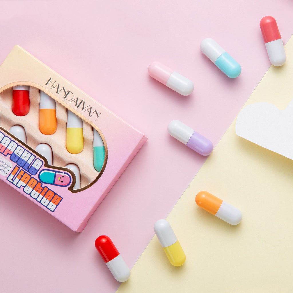 Handaiyan Pill Capsule Lipstick Lip Balm Sample 8 Color Suit