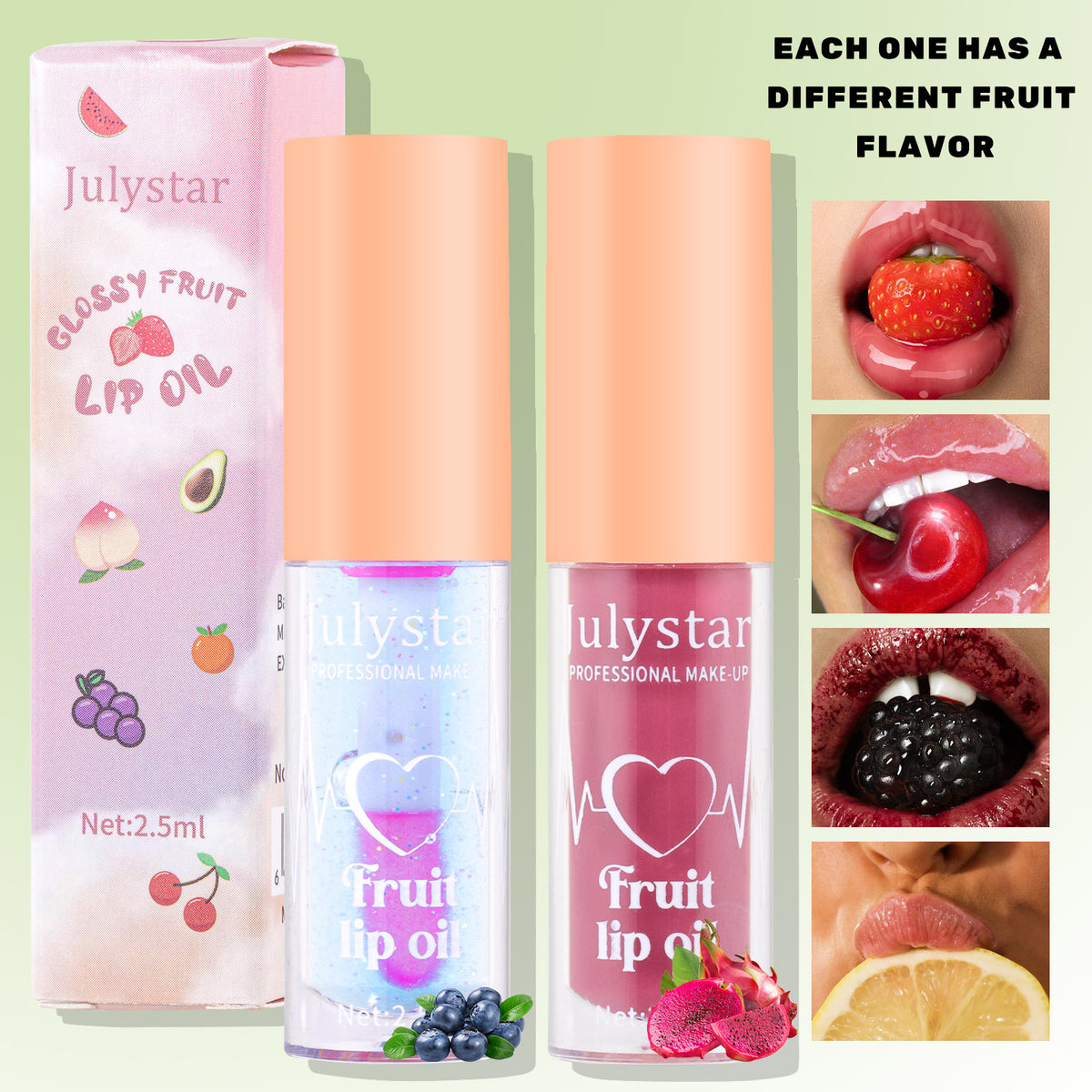 Julystar 20 Colors Fruit Lip Lacquer Water Light Transparent Moisturizing