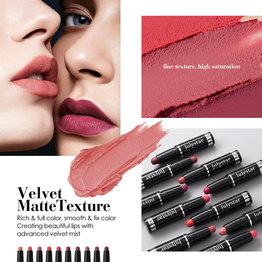 Julystar Matte Finish Makeup Lipstick Rotating Velvet Lasting No Stain On Cup