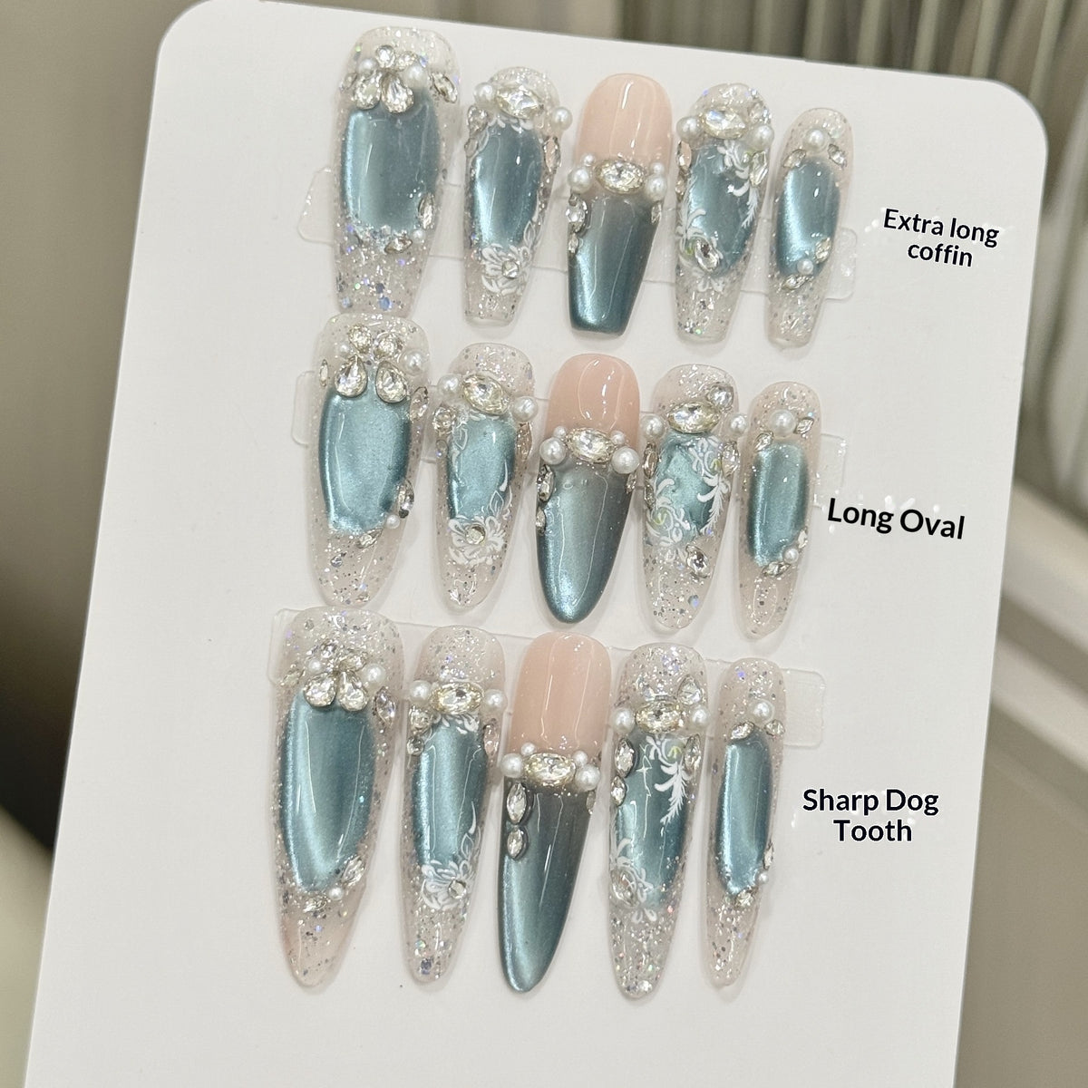 Ice-transparent Blue Crystal Cat-eye Pearl Brightening Nail Stickers