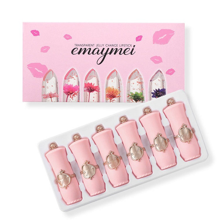 Emaymei Jelly Flower Lipstick Color Changing Lip Gloss Moistening Temperature Crystal Pomade Transparent Lip Color Balm Makeup Cosm