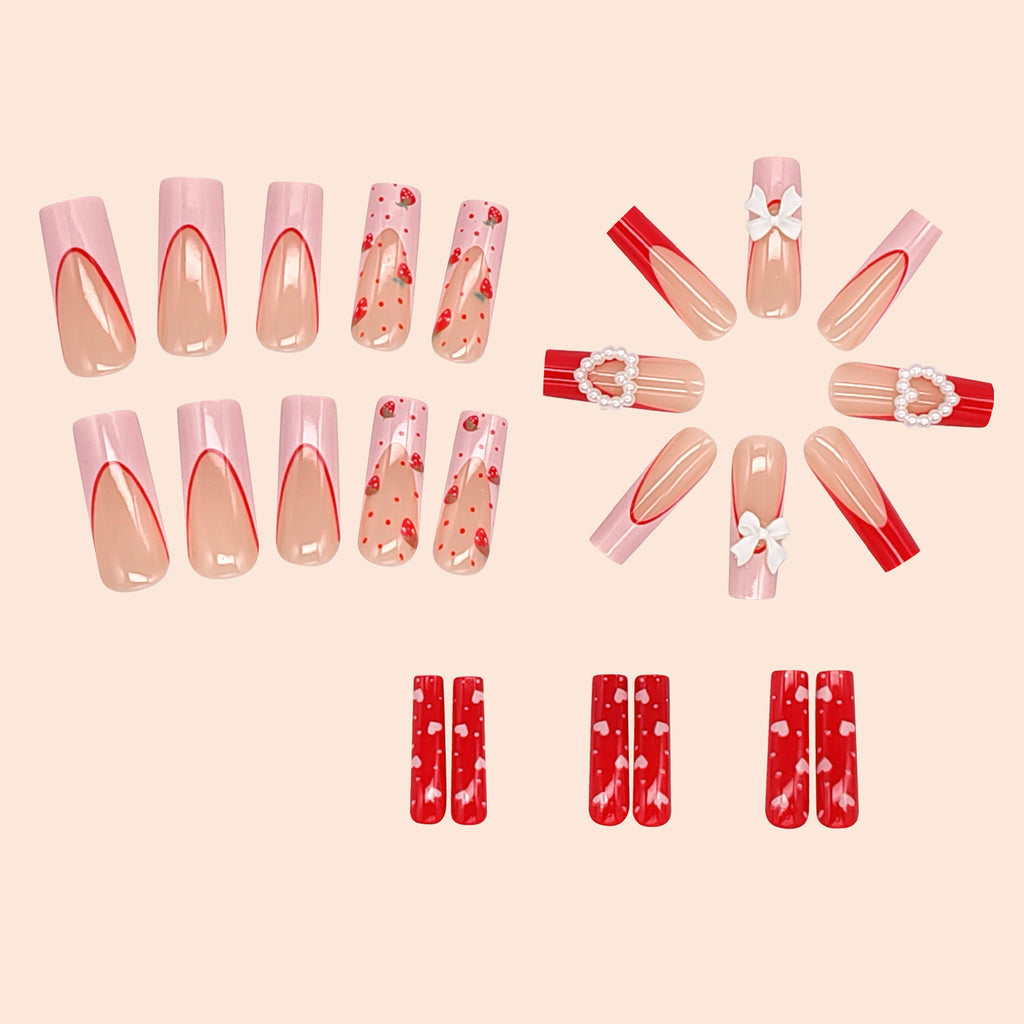 Sweet Hot Girl Long Heart Bowknot Strawberry ting Nail Sticker