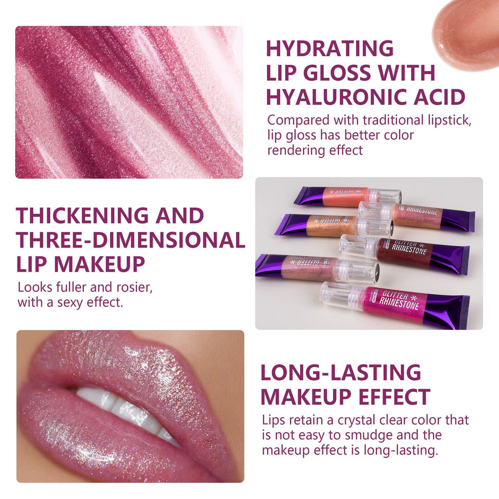 Glitter Rhinestone Hose Lip Gloss Lip Balm Hydrating No Stain On Cup Lip Care Oil
