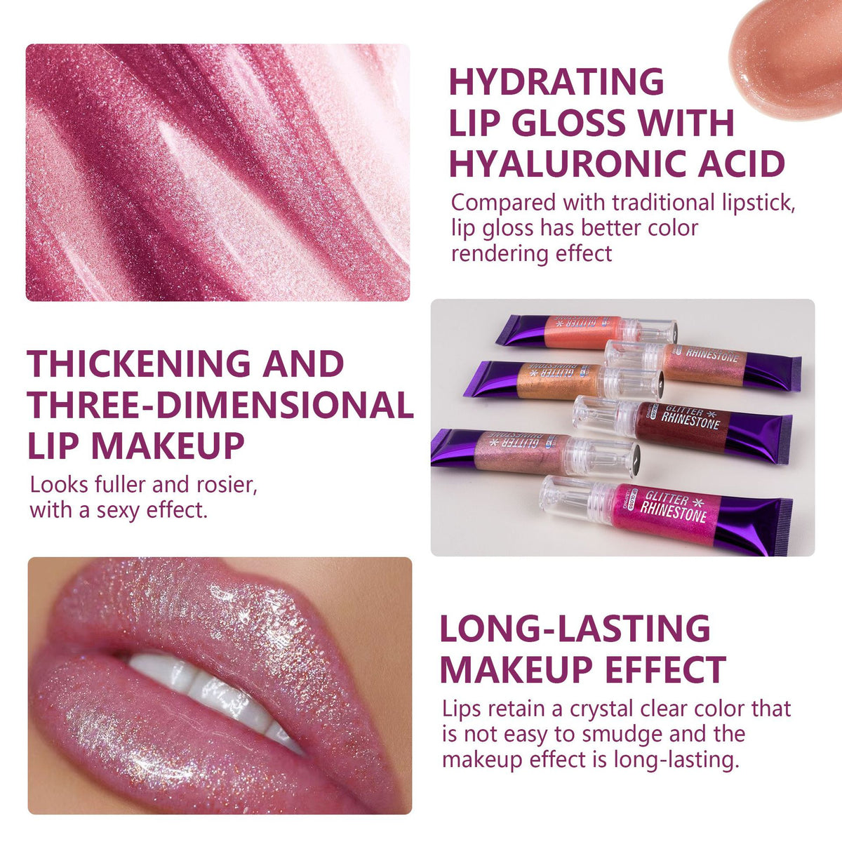 Glitter Rhinestone Hose Lip Gloss Lip Balm Hydrating No Stain On Cup Lip Care Oil