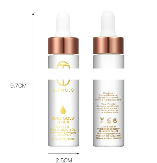 O.TWO.O 24k Rose Gold Elixir Skin Make Up Oil For Face Essential Oil Before Primer Foundation Moisturizing Face Oil Anti-aging