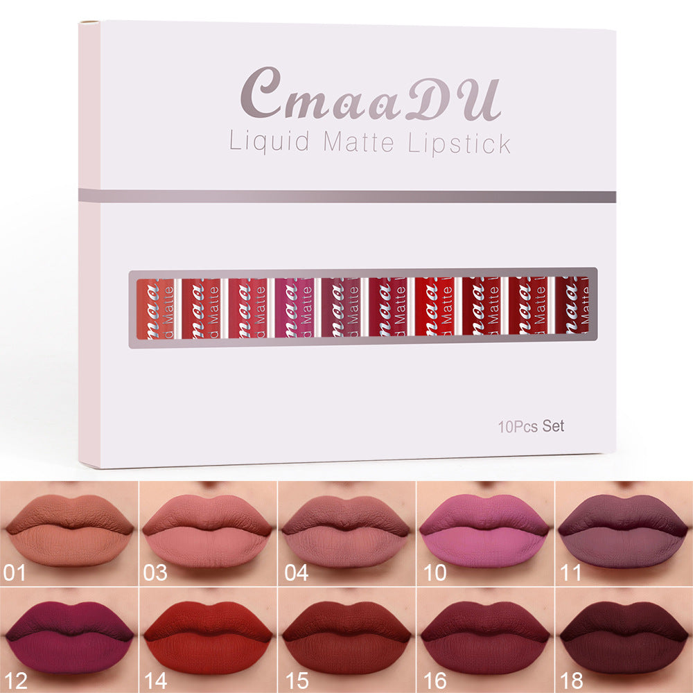 CmaaDu 10 PCs Matte Long Lasting Waterproof Lip Gloss