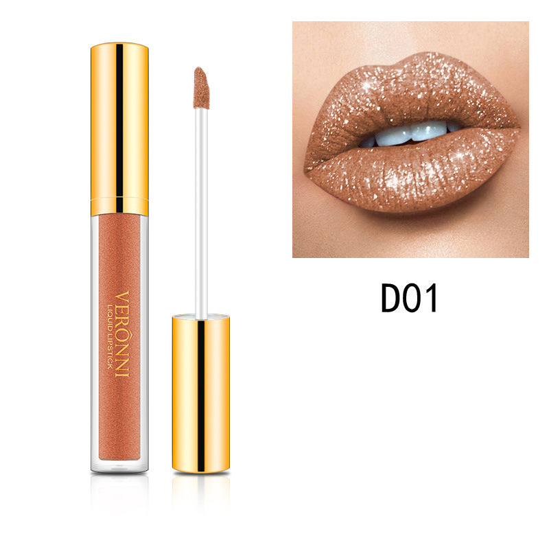 Veronni Diamond Pearl Magic Color Shiny Matte Metal Lip Gloss Lipstick