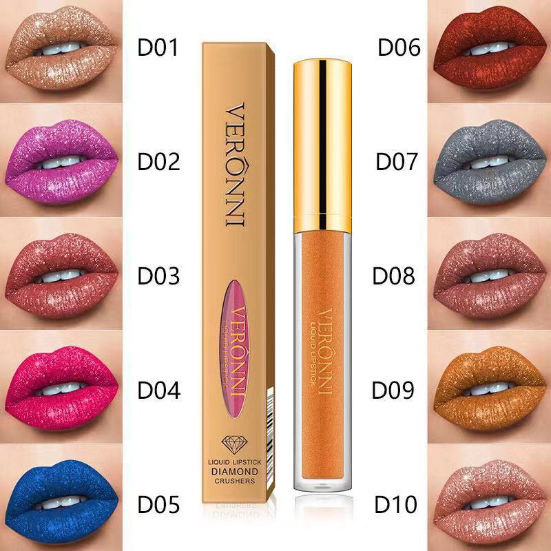Veronni Diamond Pearl Magic Color Shiny Matte Metal Lip Gloss Lipstick