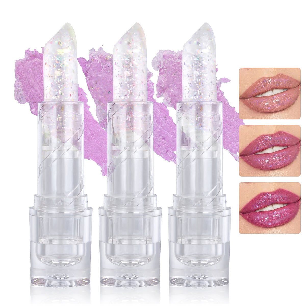Shcoety 3-color Temperature-changing Lipstick Sequins Anti-chapping Long-lasting Moisturizing