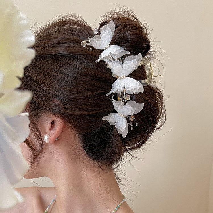 Ultra-fairy Sheer White Lively Butterfly Hair Clip