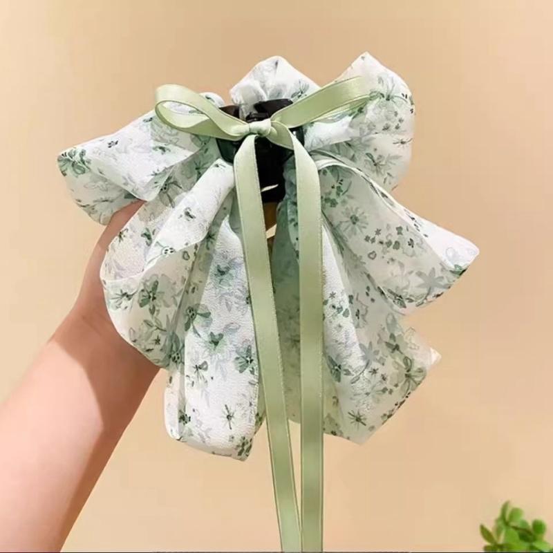 South Korea Sweet Bow Headdress Snow Yarn Back Head Barrettes