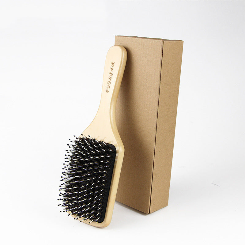 Boar Bristle Airbag Comb Bamboo Wood Massage