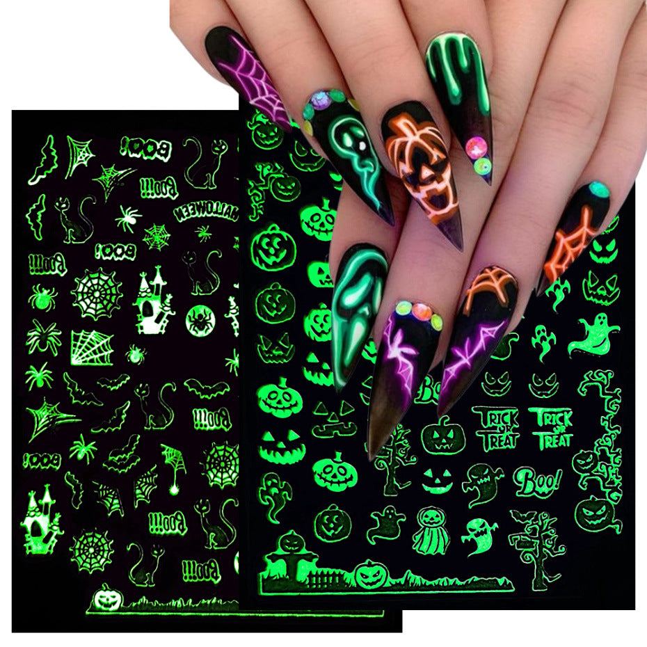 Nail Sticker Luminous Halloween Spider Skull Decal