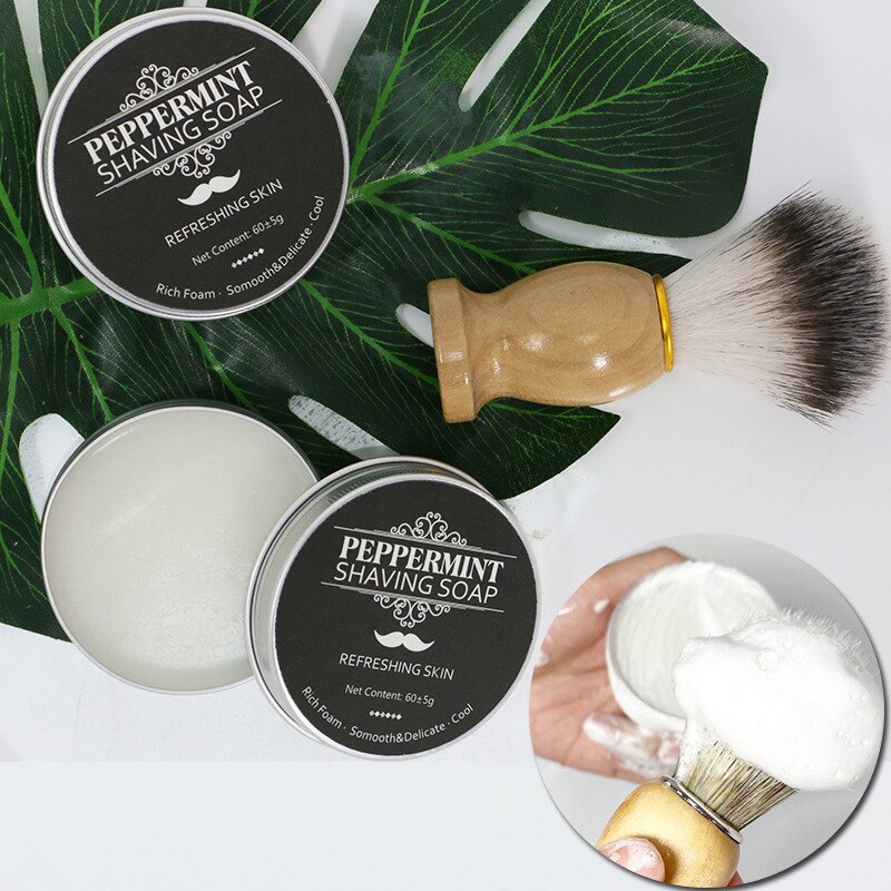 Peppermint Mint Scented Men's Shaving Soap Shaving Cream Aluminum Boxed Foam Rich Gentle Handmade Shave Soap Shave Beard Cream