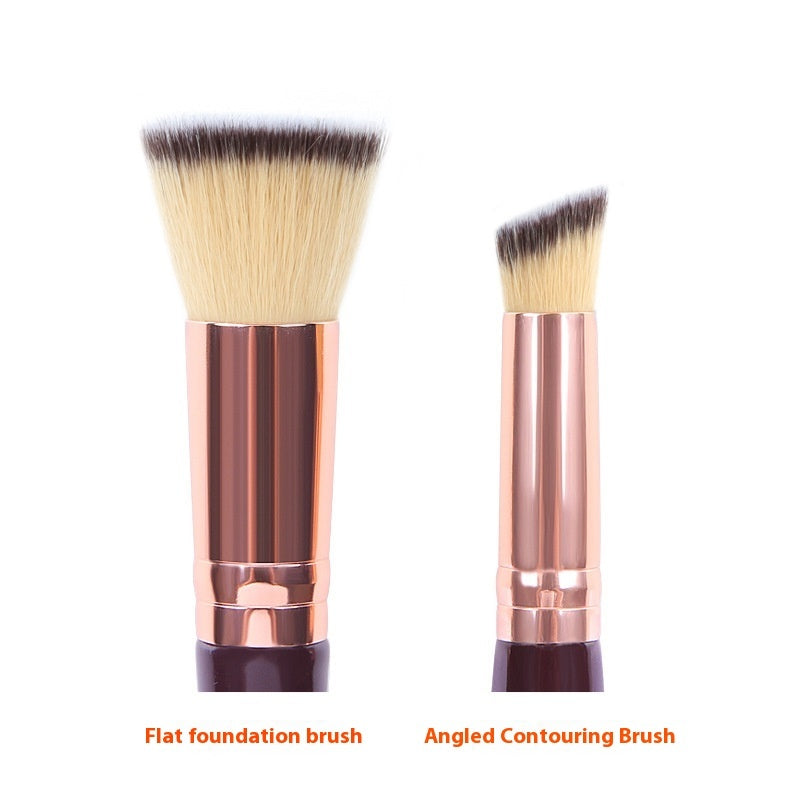 Double-headed Wooden Handle Makeup Flat Head Powder Foundation Brush