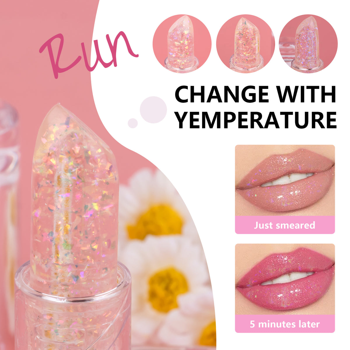 Shcoety 3-color Temperature-changing Lipstick Sequins Anti-chapping Long-lasting Moisturizing