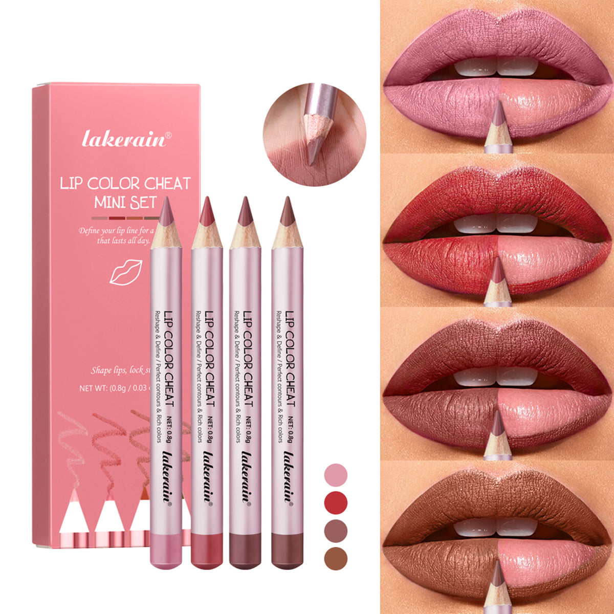 Lakerain 4 PCs Matte Lipstick Lip Liner