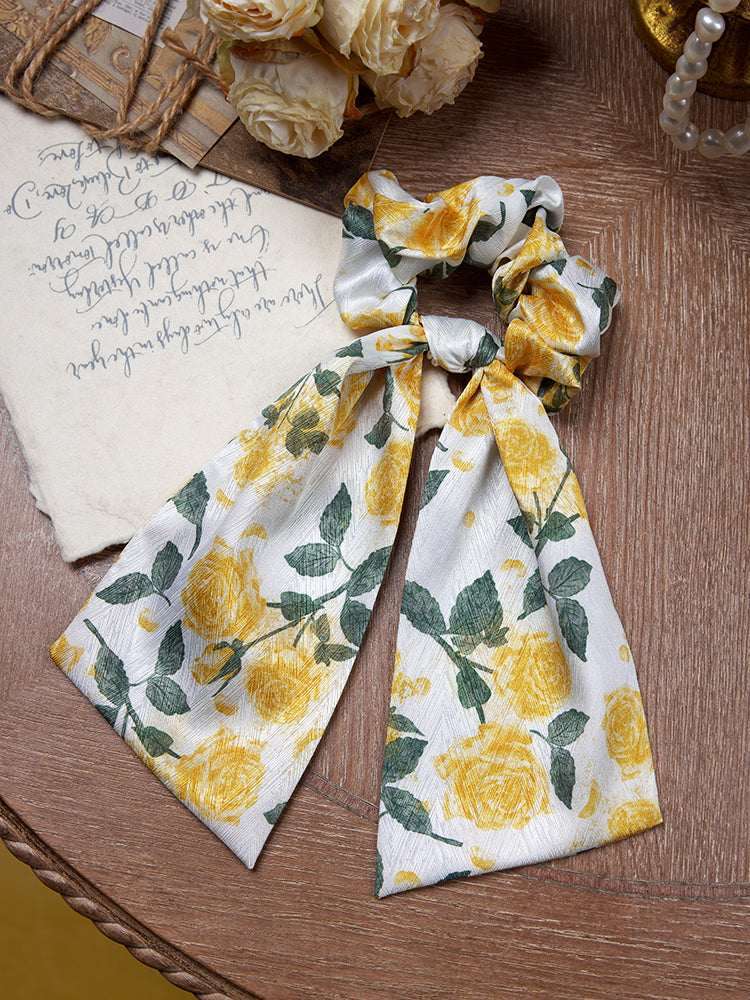 Yellow Rose Ribbon Large Intestine Hair Ring Female High Sense