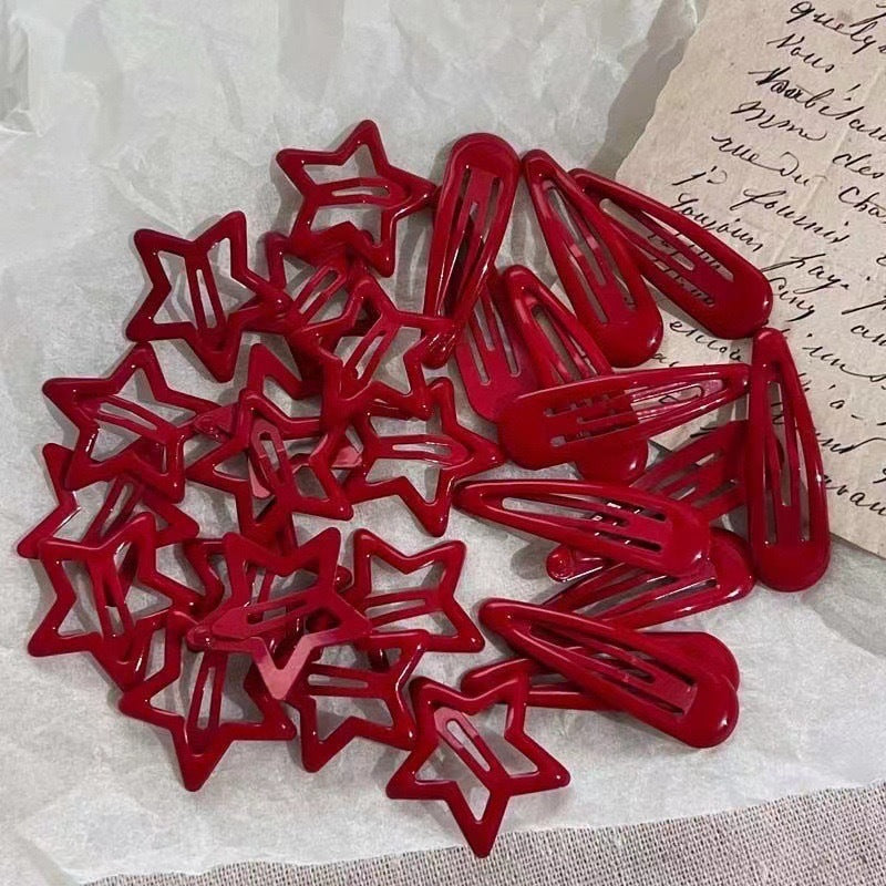 Bangs With Wispy Strands Sidemounted Red Starshaped Drop Hair Clip