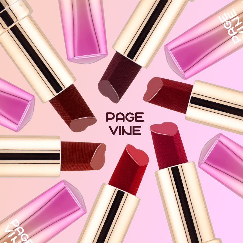 Page Vine Six-color Heart-shaped Matte Lipstick Easy To Color And Moisten