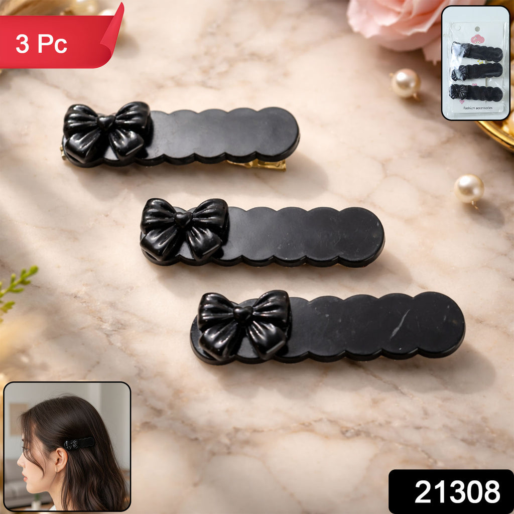 Elegant Black Bow Decorative Hair Clips (3 Pc)