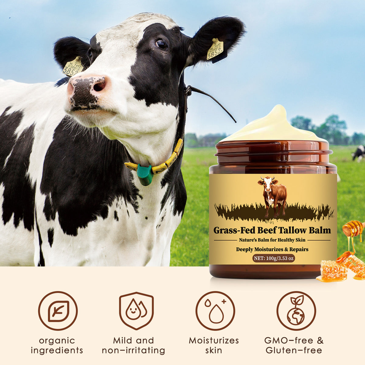 Grass-Fed Beef Tallow Moisturizing Cream Replenishment Skin