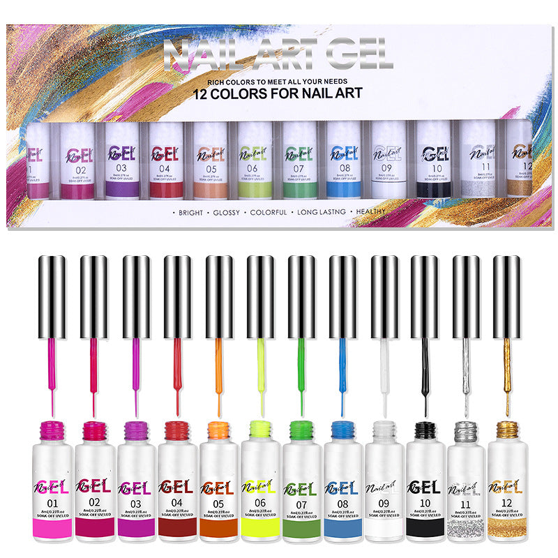Nail Art Manicure Drawing Phototherapy ted Glue 3D Spray t Gel 12 Color Set Box