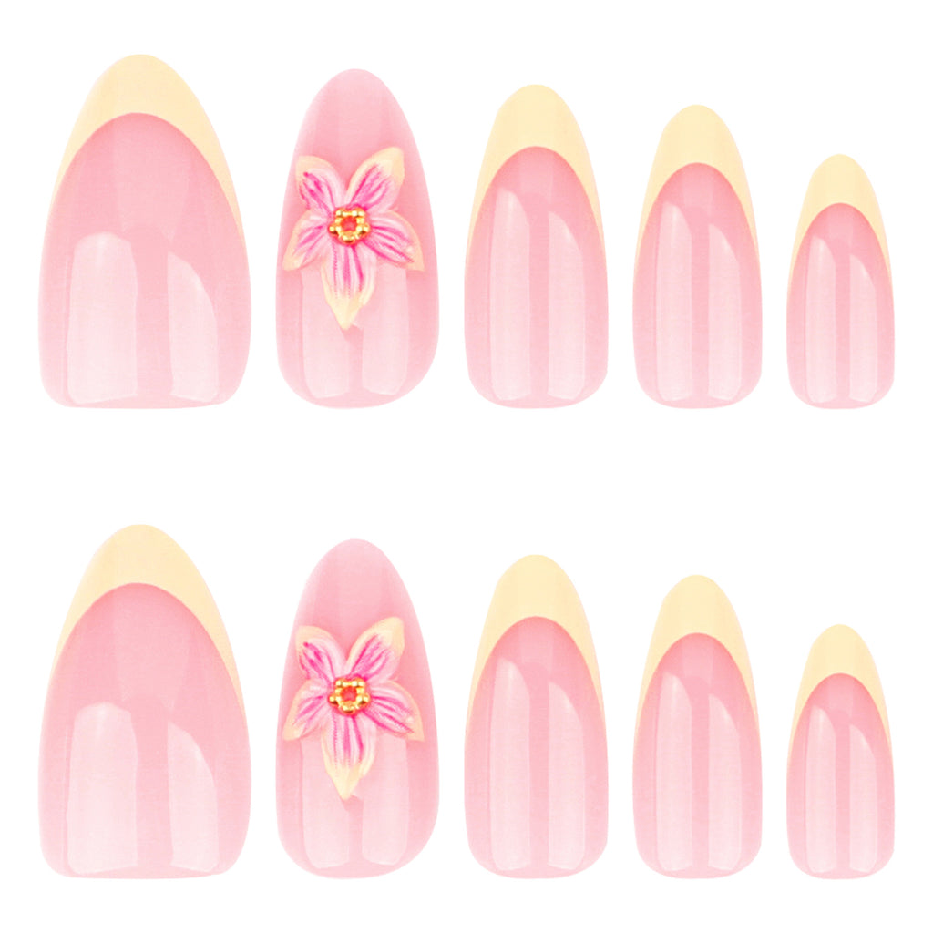 Press On Nails Three-dimensional Flower Manicure Nail Shaped Piece French Yellow