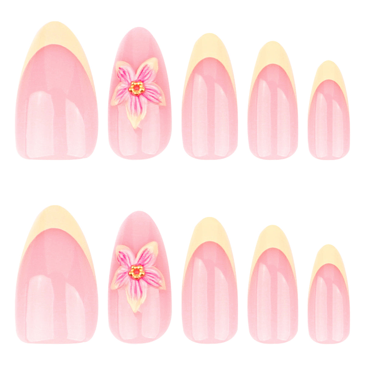 Press On Nails Three-dimensional Flower Manicure Nail Shaped Piece French Yellow