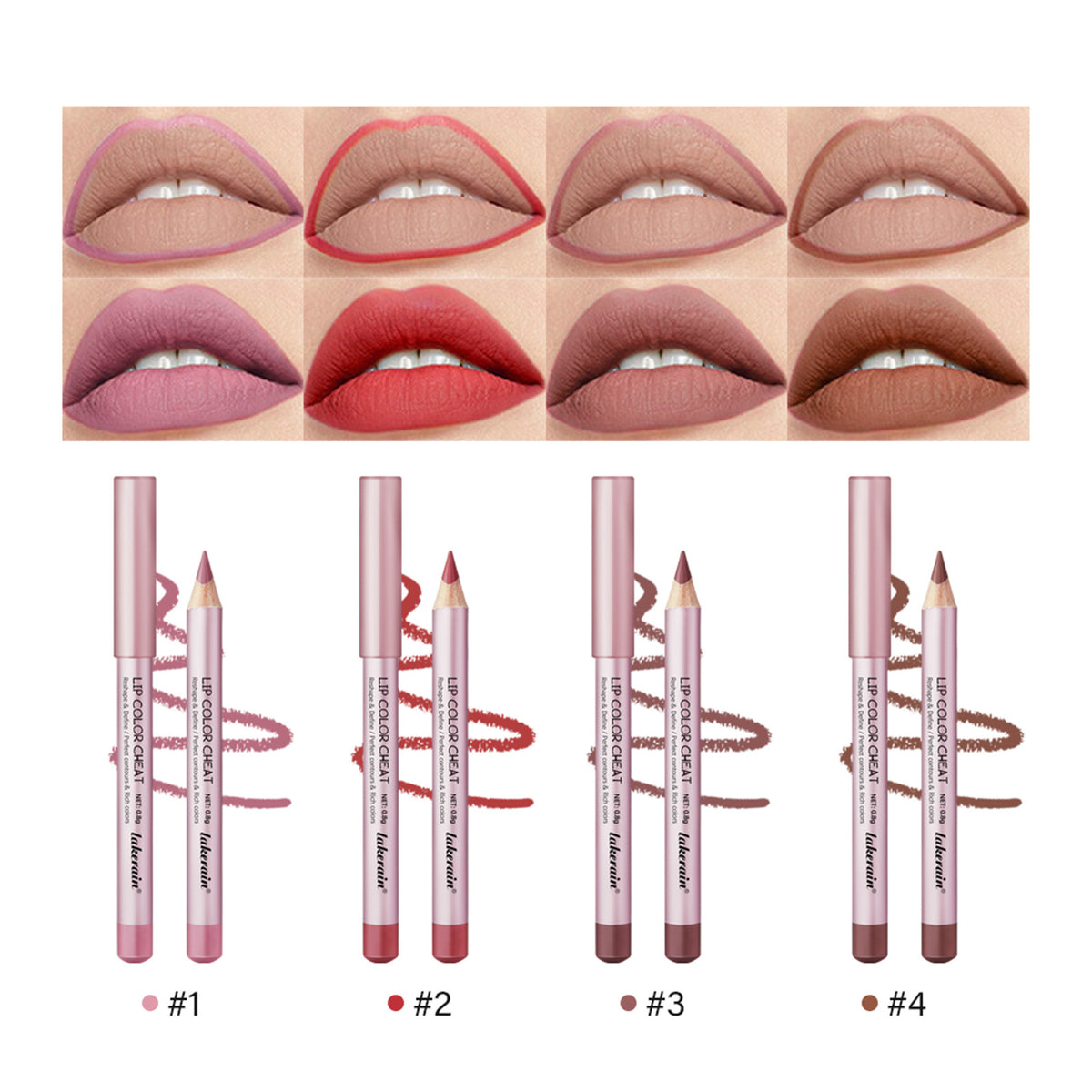 Lakerain 4 PCs Matte Lipstick Lip Liner