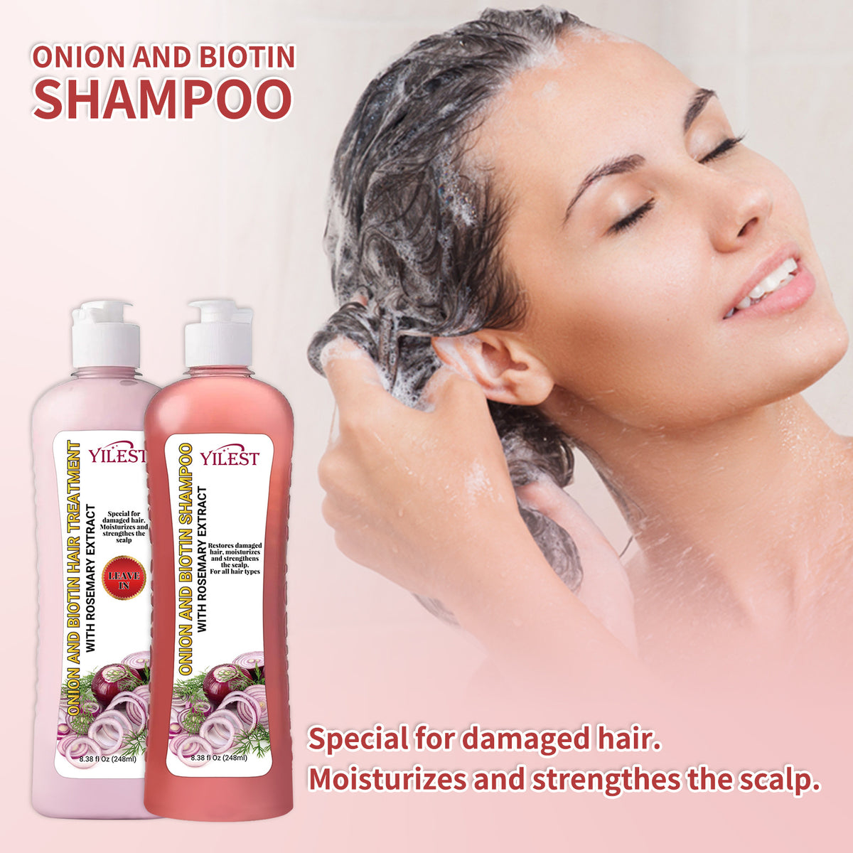 Yilest Onion Biotin Rosemary Shampoo Suit Nourish Hair Root Scalp Gloss Hair Care Cleaning