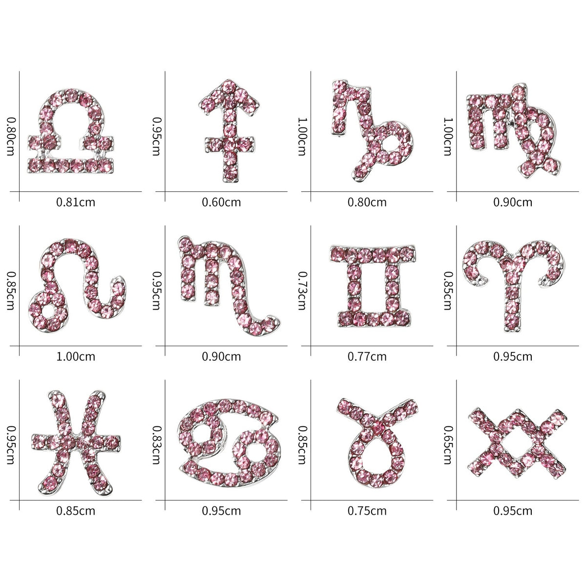 12 Zodiac Sign Nail Art Accessories Alloy Rhinestone 3D Nail Stickers For DIY Nail Decorations