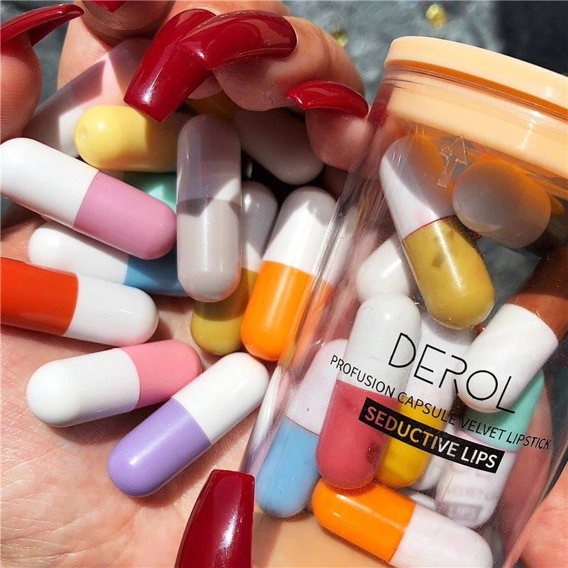 Derol Mini Capsule Lipstick Velvet Canned Pills Student Make Up 16pcs