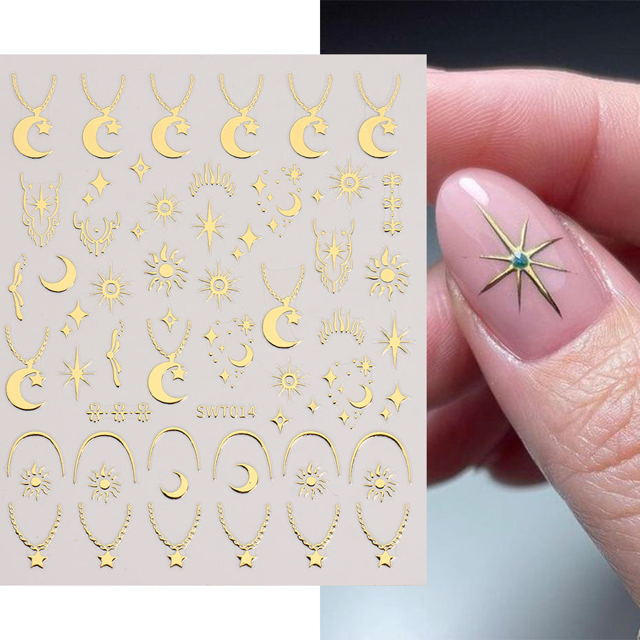 Silver Stamping Nail Sticker Wind Star Moon Heart-shape Lock Necklace