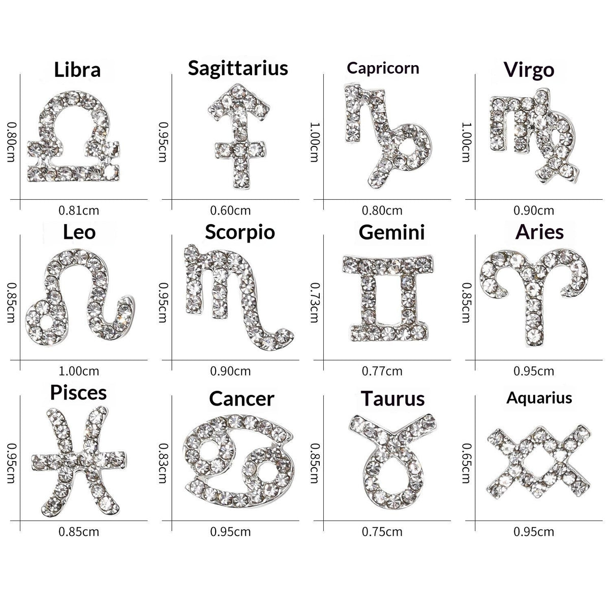 12 Zodiac Sign Nail Art Accessories Alloy Rhinestone 3D Nail Stickers For DIY Nail Decorations