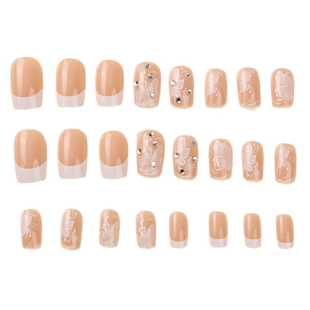 24 Pieces White French Flower Design Wear Nail Manicure Jewelry Manicure