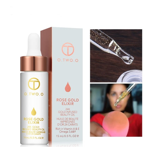 O.TWO.O 24k Rose Gold Elixir Skin Make Up Oil For Face Essential Oil Before Primer Foundation Moisturizing Face Oil Anti-aging