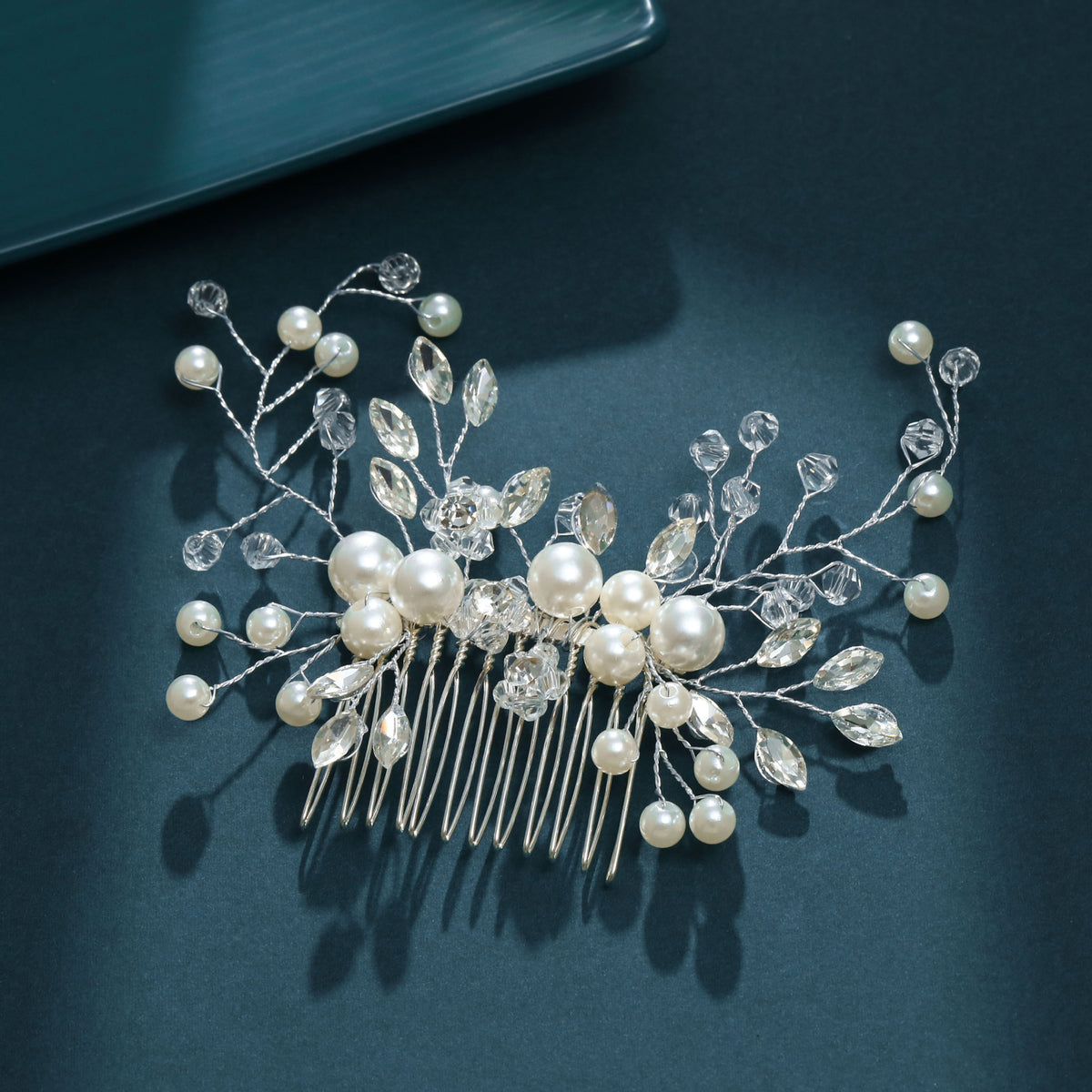 Elegant Floral Leaf Pearl And Rhinestone Hair Comb For Weddings