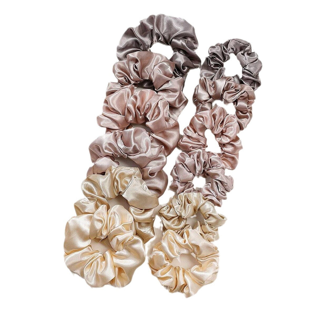 Cross-border Fashion Large Intestine Hair Ring 12 Pack Khaki Series Size Mixed High Elasticity Hundred