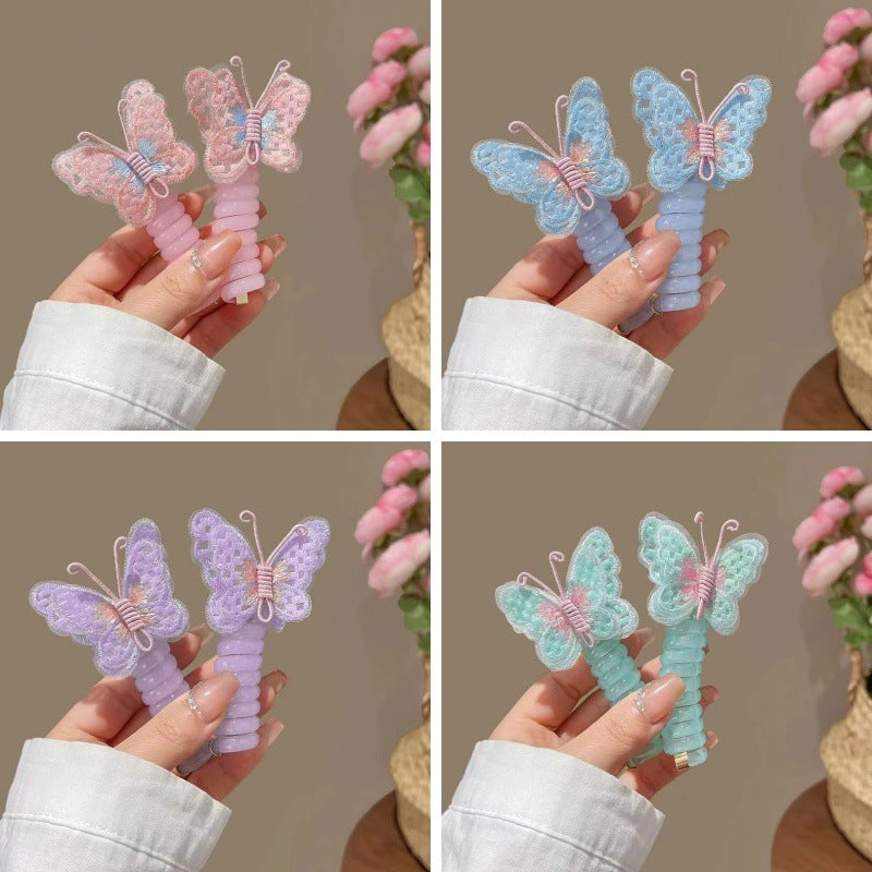 Children's New Embroidered Butterfly Phone Line Hair Ring