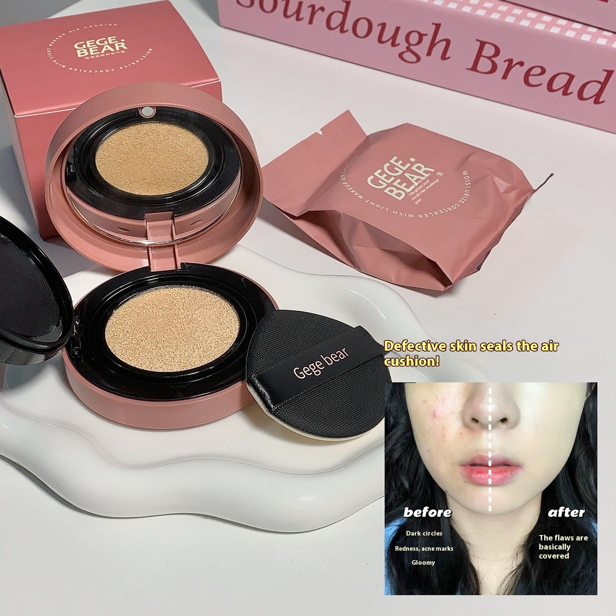 Gege Bear Light Moisturizing Concealer Makeup Cushion Foundation Matte Oil Control Natural Improve Skin Color