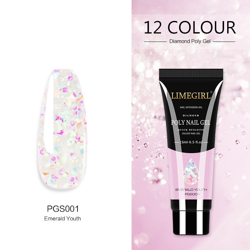 LimegGirl 12 Color Nail Art Glitter Powder Extension Gel Nail Art Sequin Extension Gel less