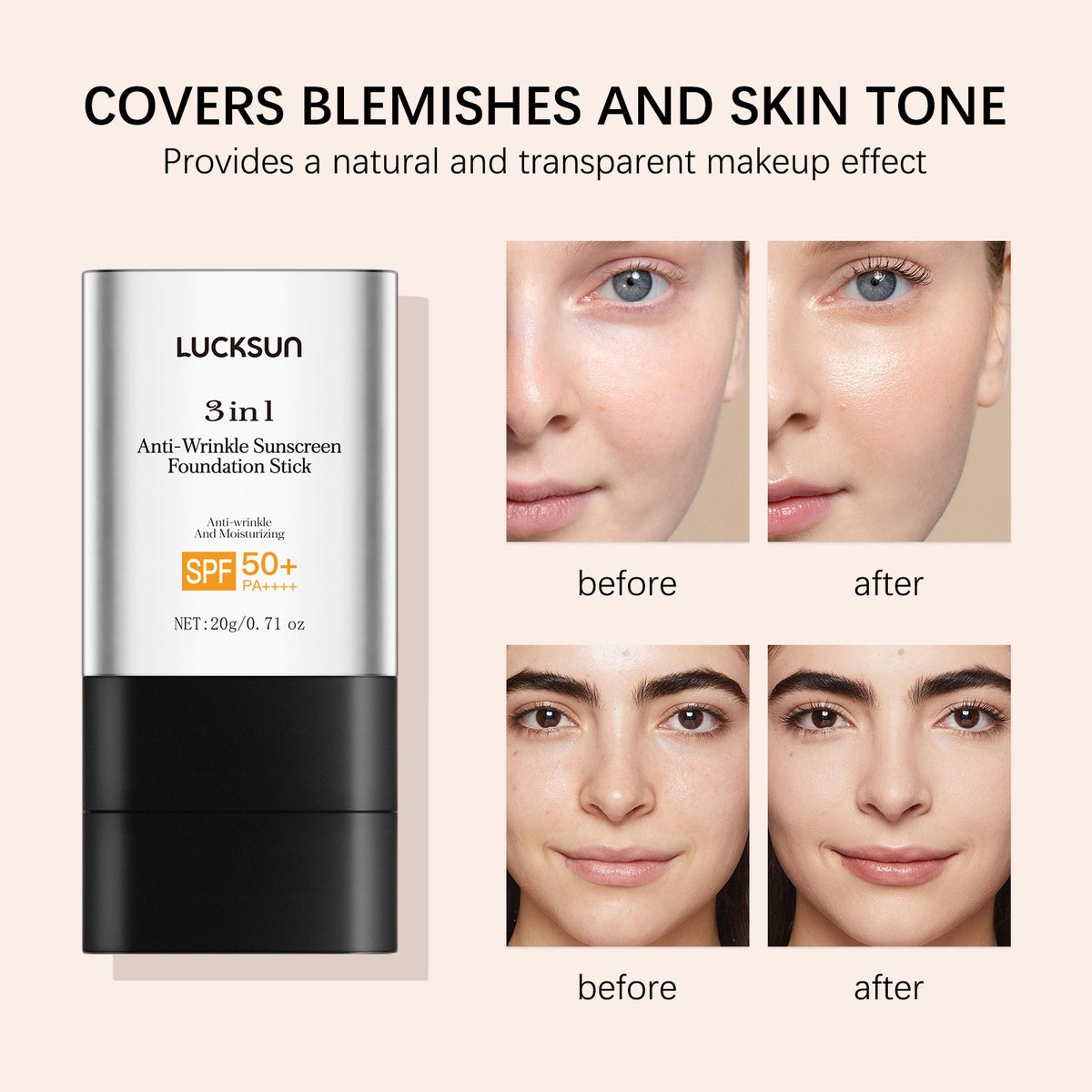 Luckson Three-in-one Anti-wrinkle Natural Long Lasting Concealer UV Protection Foundation Cream